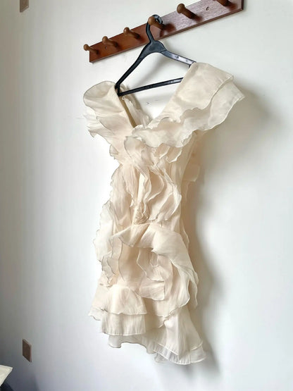 Y2K Mini abito con volant per donna Moda irregolare Abiti da vacanza al mare Estate Sexy con spalle scoperte Abiti da festa di compleanno 2025
