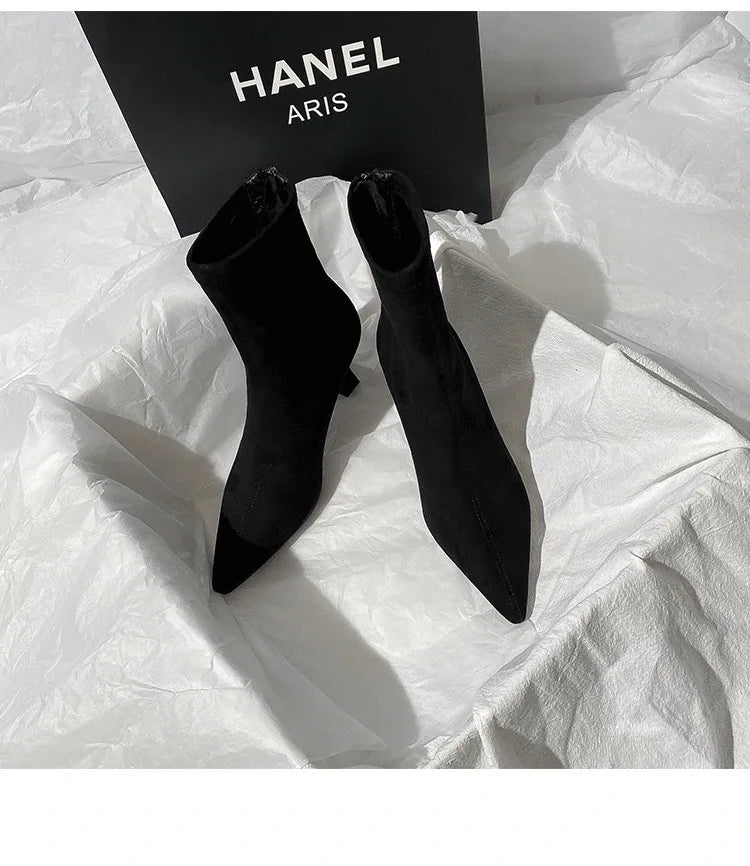 Pointed Toe Women Sock Short Boots Fashion Side Zipper  Ankle Booties Thick High Heel Autumn Winter Ladies Shoes Botas Femininas
