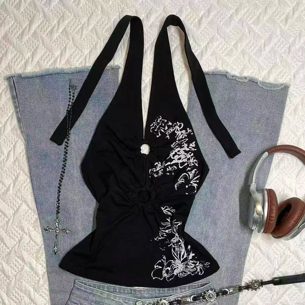 Canotta da donna in pizzo patchwork canotta corta vintage Y2k moda estiva streetwear canotta femminile sexy senza maniche con spalle scoperte