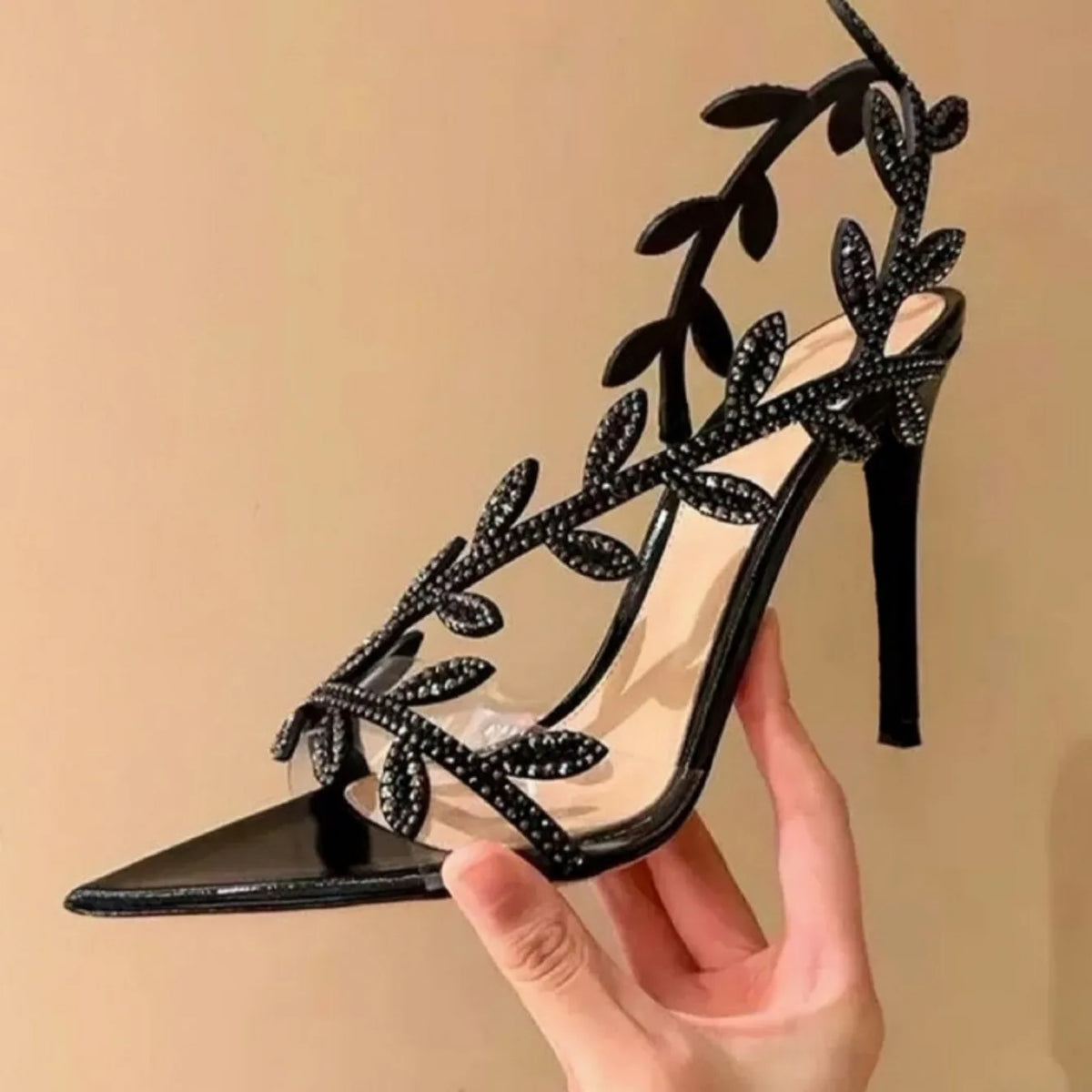 Nuovi Sandali Estivi da Donna con Tacco Alto, Punta a Foglia con Strass, Sandali con Tacco a Spillo, Scarpe Eleganti e alla Moda per Donne