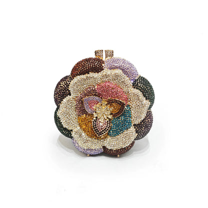Pochette da sera con strass rosa/verde con fiore rosa Borse da sera da donna in cristallo giallo floreale Pochette da sposa per festa di nozze