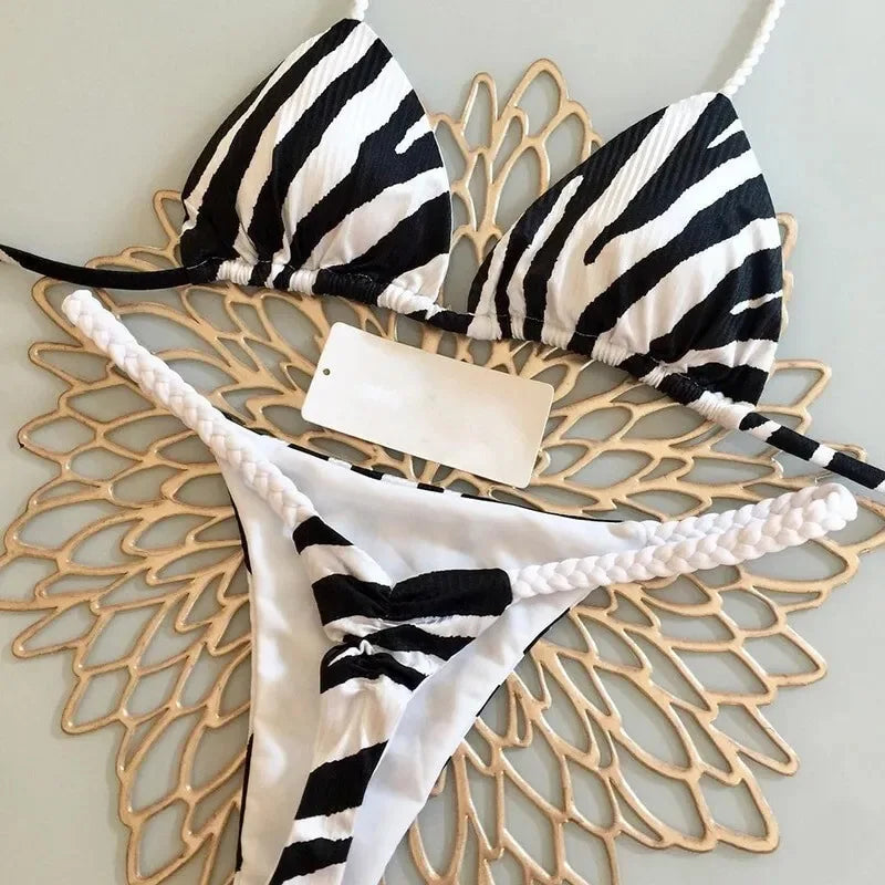 Nouveau bikini femme à imprimé fendu Maillot de bain mode G-string Vacances à la plage