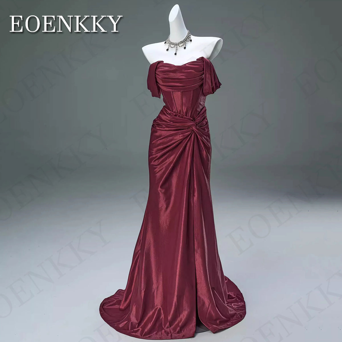 EOENKKY Abito da sera sexy con spalle scoperte a sirena elegante in raso per donna personalizzabile Sexy fuori spalla abiti da sera Sirena donna elegante raso abito da sposa personalizzato