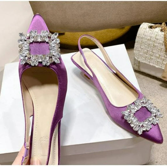 Sandales d'été pour femmes, nouvelles chaussures pour femmes, chaussures pointues à bout ouvert, chaussures à diamants roses Nude, chaussures à talons bas avec bride arrière, chaussures habillées pour femmes