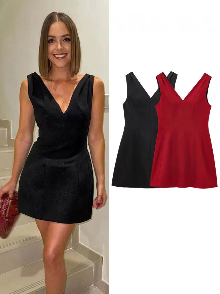 HH Summer Women scollo a V senza maniche senza schienale decorare mini abito con cerniera moda donna abiti sexy abito da festa stile street