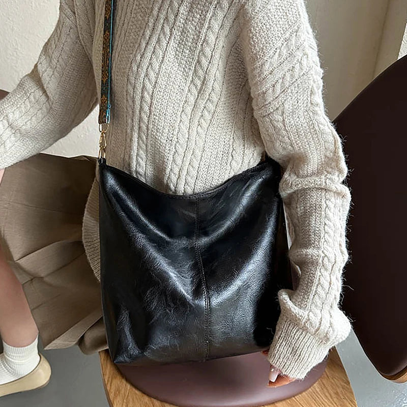 Borsa a tracolla larga con tracolla geometrica Borse a tracolla di grande capacità per donna, borsa da donna retrò in pelle PU per lo shopping e i viaggi