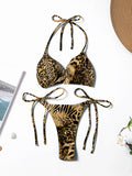Neuer bedruckter heißer zweiteiliger Bikini-Badeanzug mit Schnürung und Neckholder für Damen