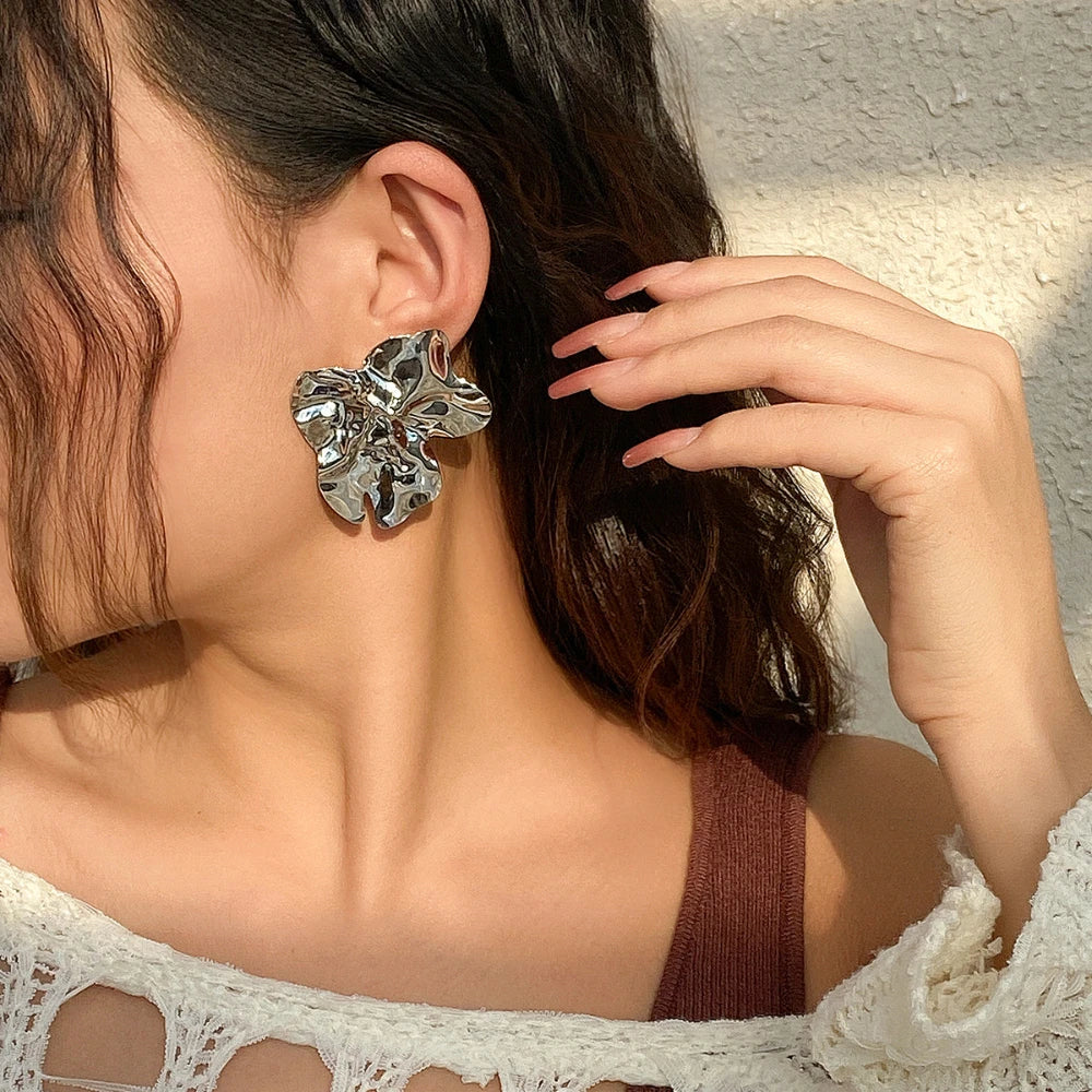 Orecchini Vintage Geometrici Irregolari in Metallo per Donne, Tendenza 2025, Orecchini a Perno Dorati, Gioielli