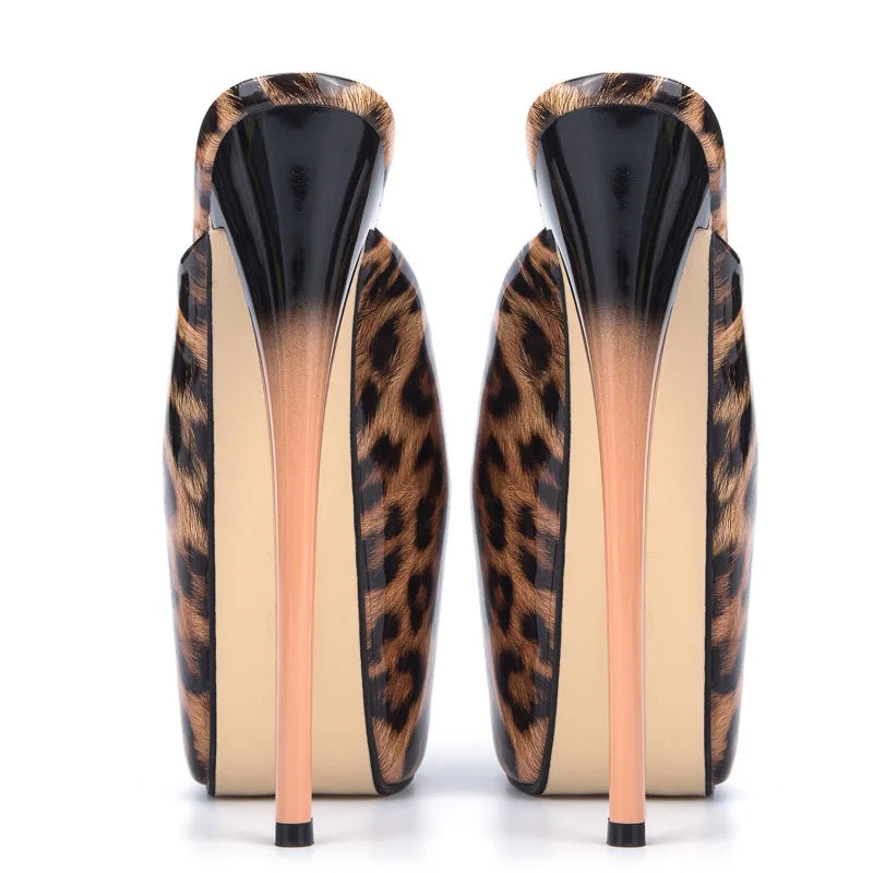 Pantofole leopardate sexy da donna sandali con tacco alto estremo 19 cm piattaforma di lusso ciabatte estive scarpe da festa fetish da donna taglia grande 48