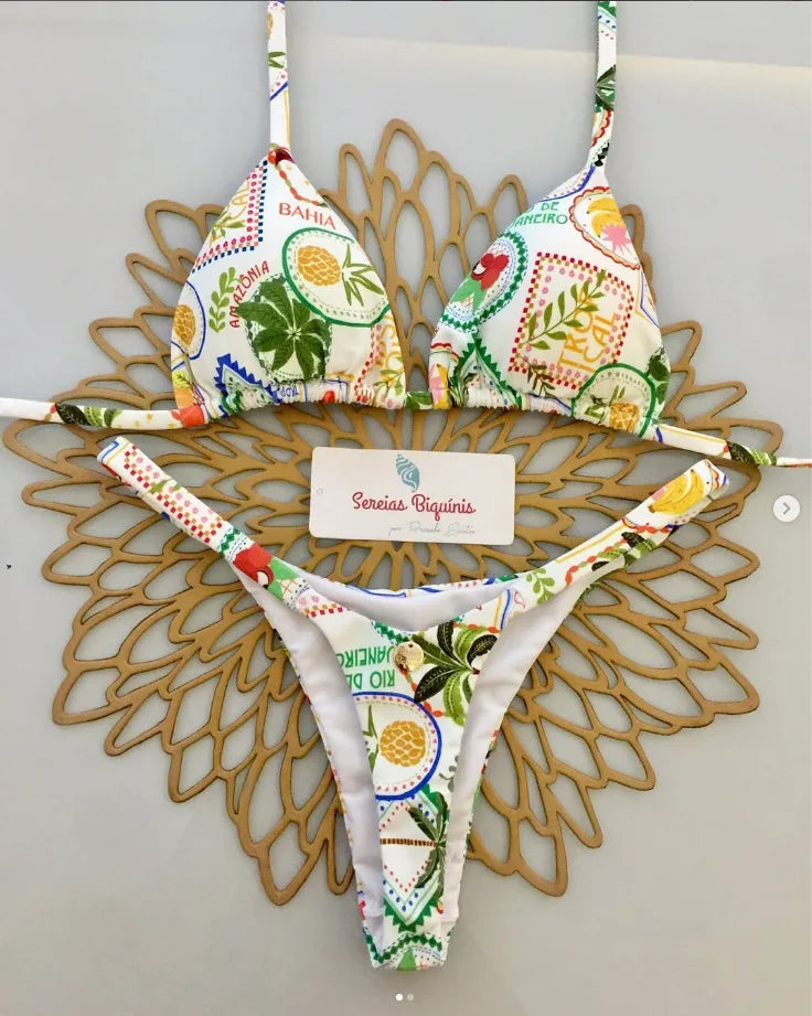 2026 New Sexy Prints Mciro Bikini Set Women Holiday Swimsuit Lace-up Swimwear 2 Piece Set Backless Biquine Brasileiro Beachwear