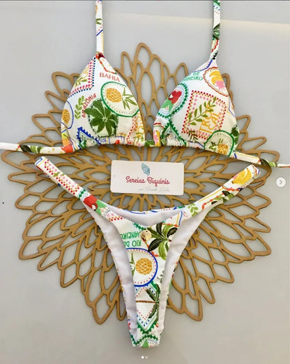 2026 New Sexy Prints Mciro Bikini Set Women Holiday Swimsuit Lace-up Swimwear 2 Piece Set Backless Biquine Brasileiro Beachwear