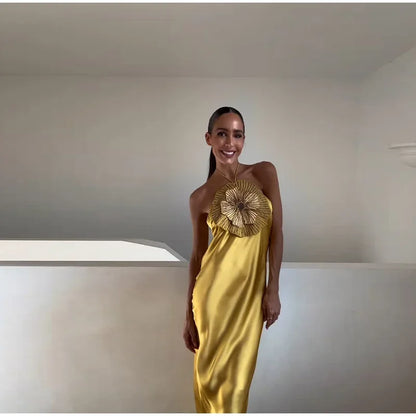 Elegante abito floreale 3d da donna sexy slim fit scollo all'americana senza maniche abiti da sera senza schienale 2025 abiti da donna per feste estive