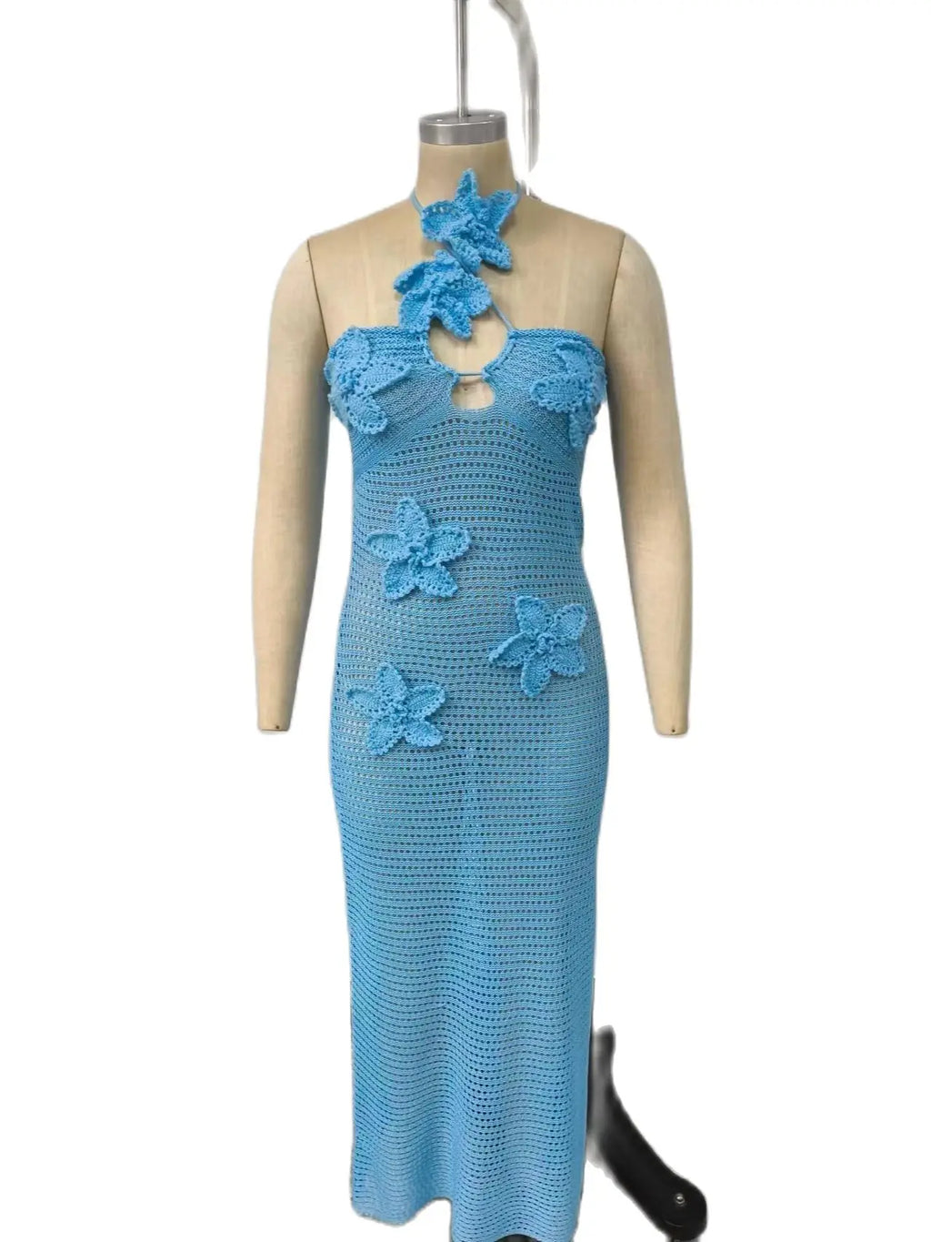 Abito lungo in maglia Abiti da festa estivi con fiori 3D da donna Copricostume elegante slim diviso maxi abiti da spiaggia per le vacanze