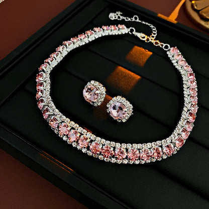 Orecchini a bottone con collana di strass verdi di lusso per le donne collane con Choker di cristallo Set di gioielli per banchetti di matrimoni di moda da donna