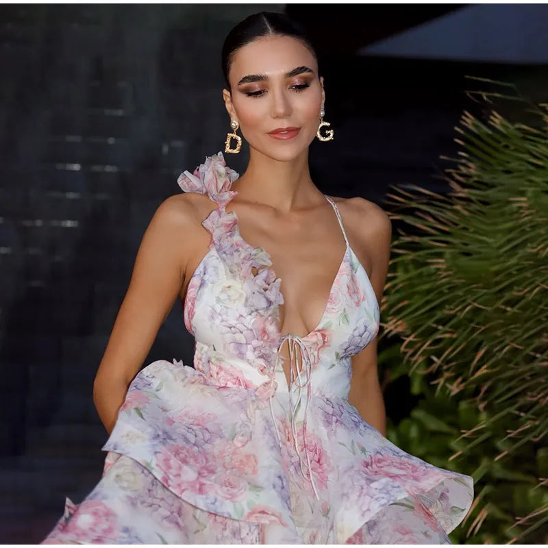 Donne Tie-dye 3D Fiore Con Scollo A V Completa Senza Maniche Mini Abiti Moda Sottile Stampato Multi Pieghettato Abiti New Lady Holiday Wear