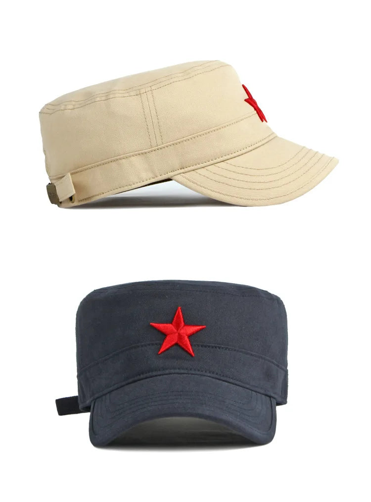 Estate Autunno Uomo Donna Esercito Berretto militare Cappello da baseball piatto Berretto con visiera in cotone con stella rossa ricamata in 3D per protezione solare esterna