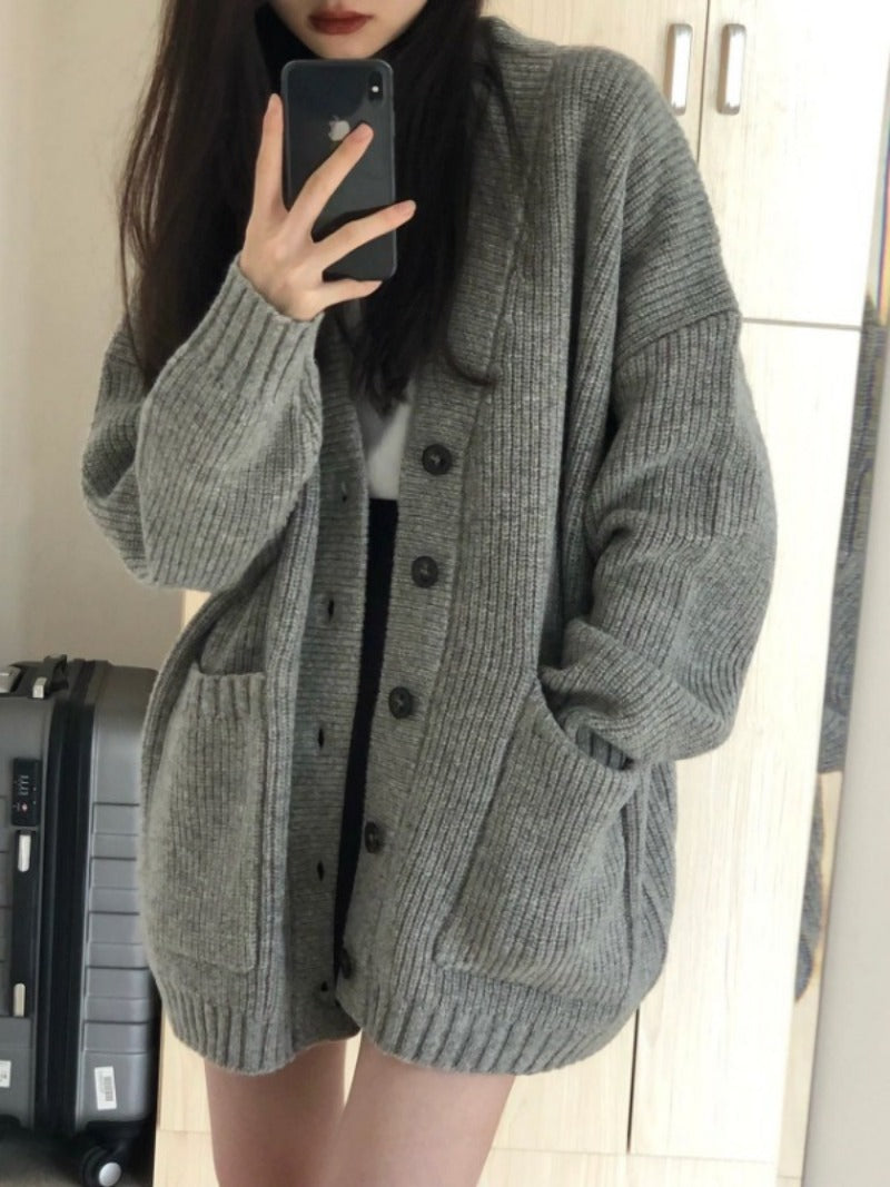 Cardigan maglione donna autunno inverno cappotti moda femminile manica lunga scollo a V giacche lavorate a maglia larghe cardigan maglione casual