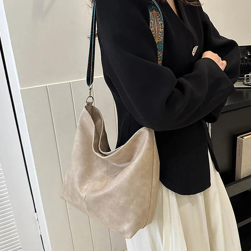 Borsa a tracolla larga con tracolla geometrica Borse a tracolla di grande capacità per donna, borsa da donna retrò in pelle PU per lo shopping e i viaggi