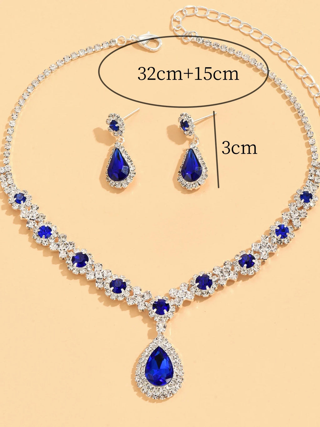 3-teiliges Damen-Halsketten-Set mit Kristalltropfen und Ohrringen für Braut- und Abendkleider-Accessoires