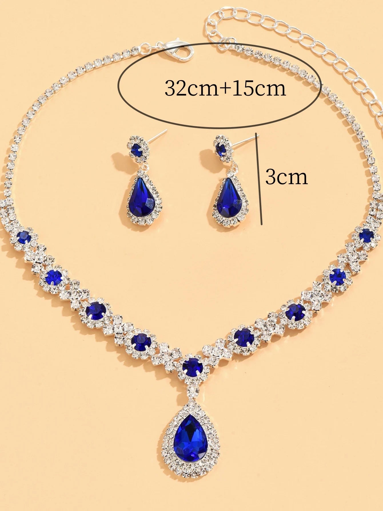 3-teiliges Damen-Halsketten-Set mit Kristalltropfen und Ohrringen für Braut- und Abendkleider-Accessoires