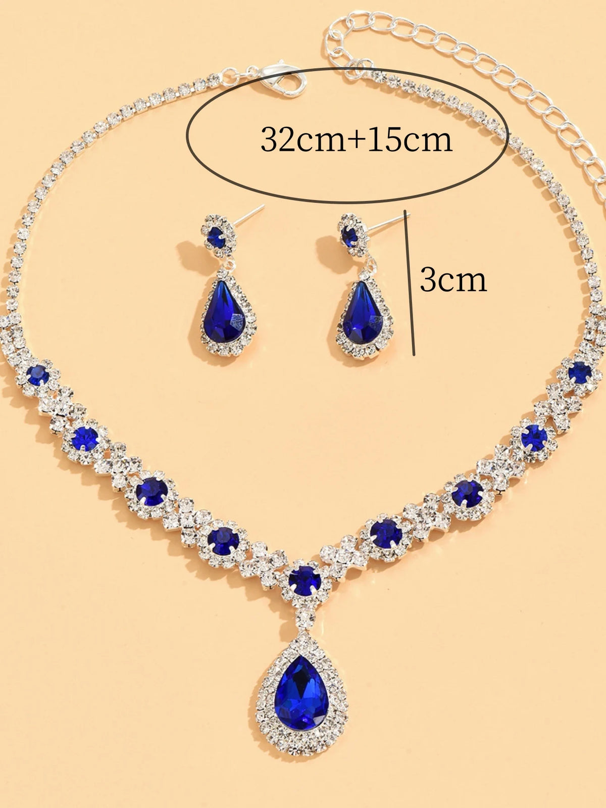 3 pezzi di collana da donna con gocce di cristallo e orecchini set per accessori per abiti da sera da sposa