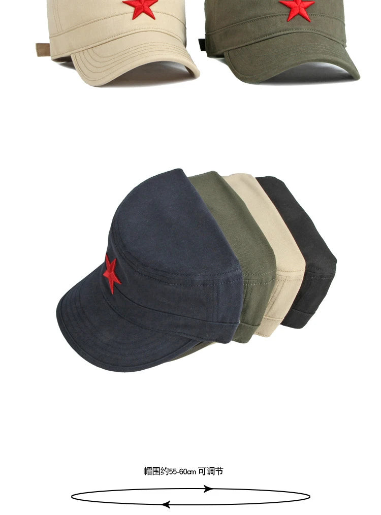Estate Autunno Uomo Donna Esercito Berretto militare Cappello da baseball piatto Berretto con visiera in cotone con stella rossa ricamata in 3D per protezione solare esterna