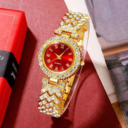 Orologio di lusso dorato da donna anello collana orecchino strass moda orologio da polso Casual da donna bracciale orologi Set di gioielli