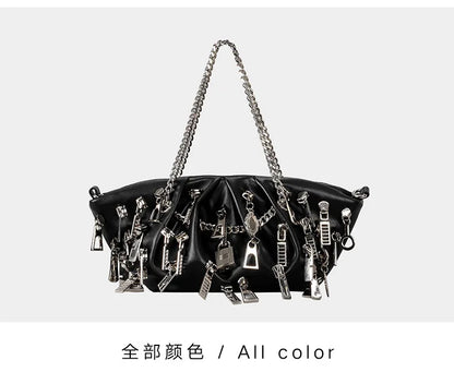 Borsa per ascelle con gnocchi increspato stile punk 2025 Borse a tracolla da donna con decorazione per la testa con cerniera multipla Borse Y2K per ragazza piccante