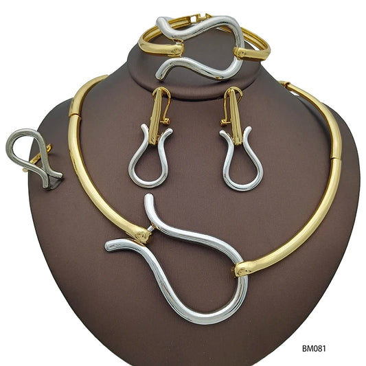 Parures de bijoux de mode de Dubaï pour femmes Collier, boucles d'oreilles, bracelet et bague au design minimaliste classique, pour un usage quotidien, cadeau idéal