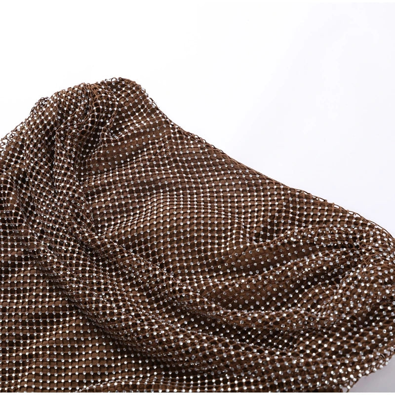 Abito corto senza maniche scintillante da donna con tutti i strass Abiti sexy senza spalline alla moda per donna Estate Nuovo outfit streetwear