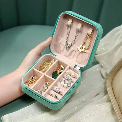 Mini scatola portaoggetti portatile per gioielli, organizer da viaggio, custodia per gioielli, orecchini in pelle, collana, anello, espositore per gioielli
