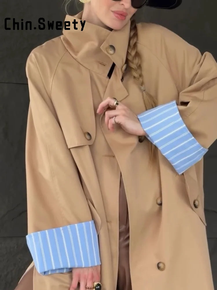 Cappotti lunghi da donna chic, cappotto antivento con colletto alla coreana, maniche lunghe, monopetto, con spacco, autunno 2026, abbigliamento da donna per il lavoro