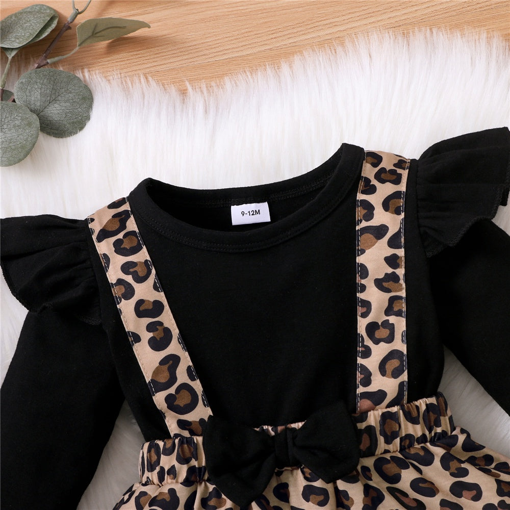 0-18 mesi vestito da neonata con fiocco manica lunga abiti leopardati tutina abbigliamento autunno infantile moda tuta carina