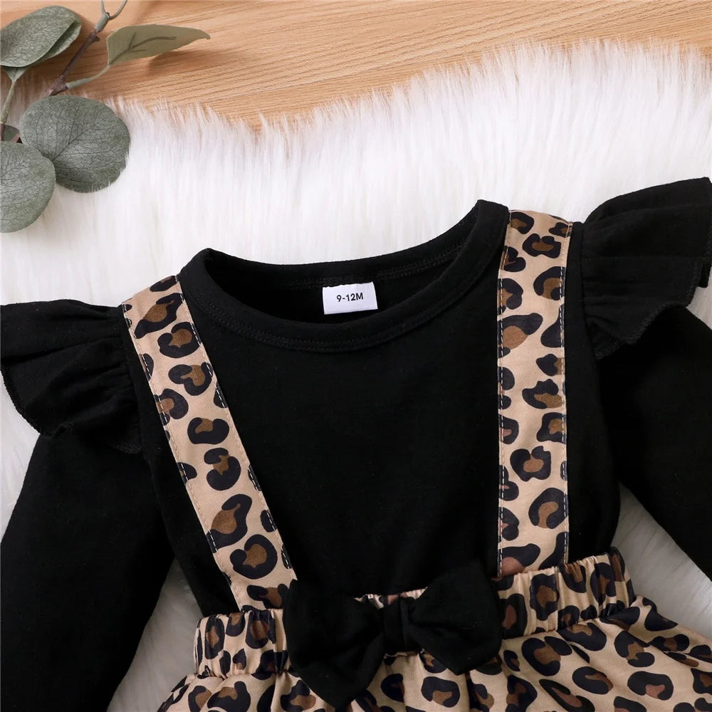 0-18 mesi vestito da neonata con fiocco manica lunga abiti leopardati tutina abbigliamento autunno infantile moda tuta carina