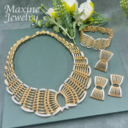 Ensemble de bijoux original plaqué or 18 carats de Dubaï pour femme, collier, boucles d'oreilles, bracelet, bague, cadeau de mariage, de fête, style italien exquis