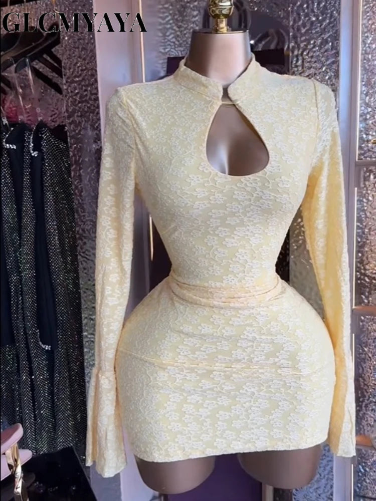 GLCMYAYA Donna Colletto alla coreana Elastico Aderente Midi Mini abito in raso 2026 Autunno Inverno Cocktail Anche festa di compleanno Abiti alla moda