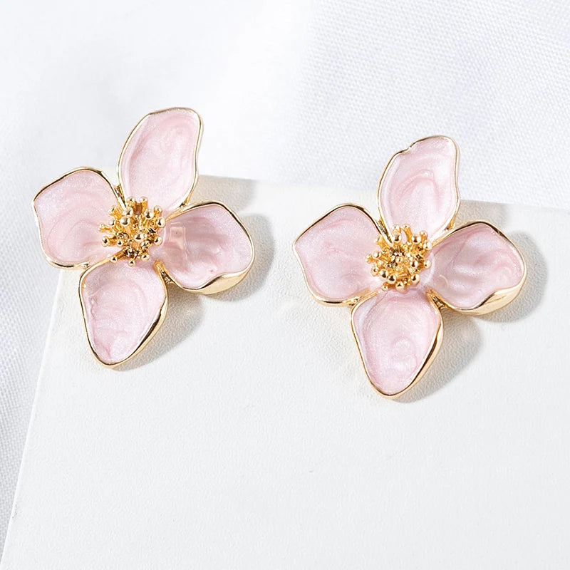 Orecchini a forma di fiore Obega Orecchini a bottone con fiori bianchi rosa Orecchini da donna Primavera Estate Nuovi gioielli carini per ragazze alla moda