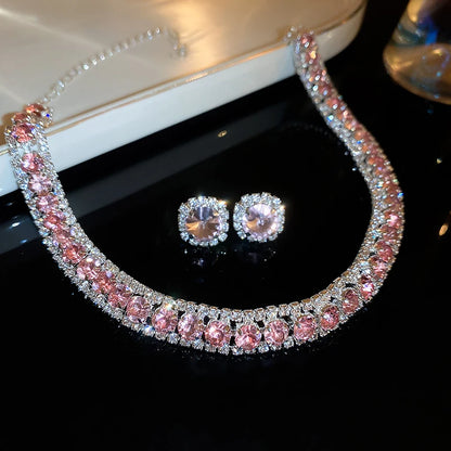 Orecchini a bottone con collana di strass verdi di lusso per le donne collane con Choker di cristallo Set di gioielli per banchetti di matrimoni di moda da donna