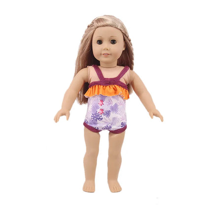 Costume da bagno per bambini in diversi stili, grazioso costume intero per bambole da 43 cm, accessori per bambole americane da 18 pollici, regali giocattolo per ragazze