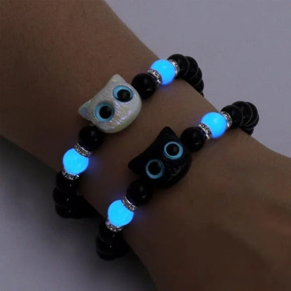 1 pz braccialetti coordinati per coppie luminoso simpatico gatto amicizia braccialetto nero bianco testa di gatto braccialetti che si illuminano al buio regalo