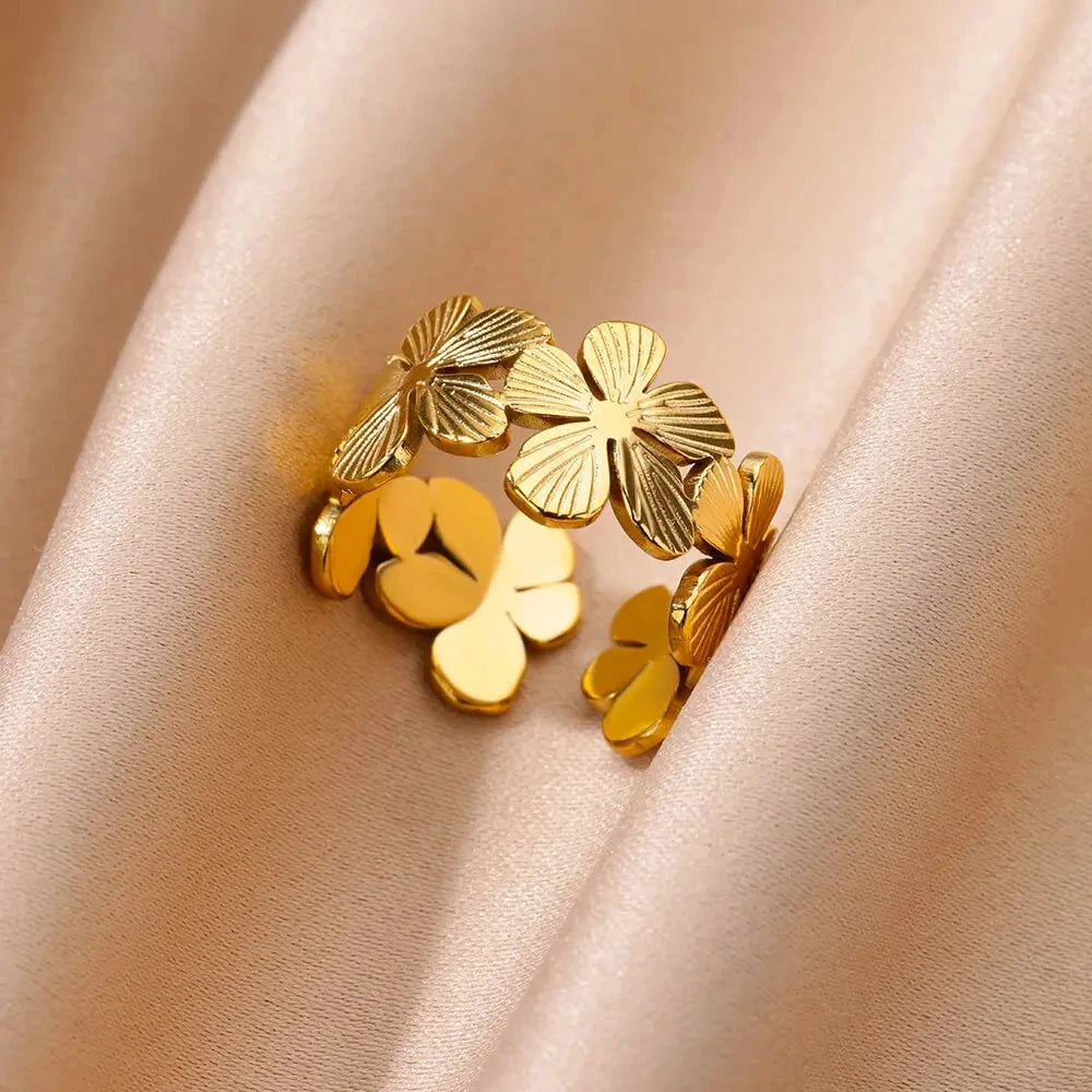 Anelli con fiori grandi esagerati in acciaio inossidabile per le donne Anello da dito con girasole color oro Regalo di gioielli estetici di moda femminile