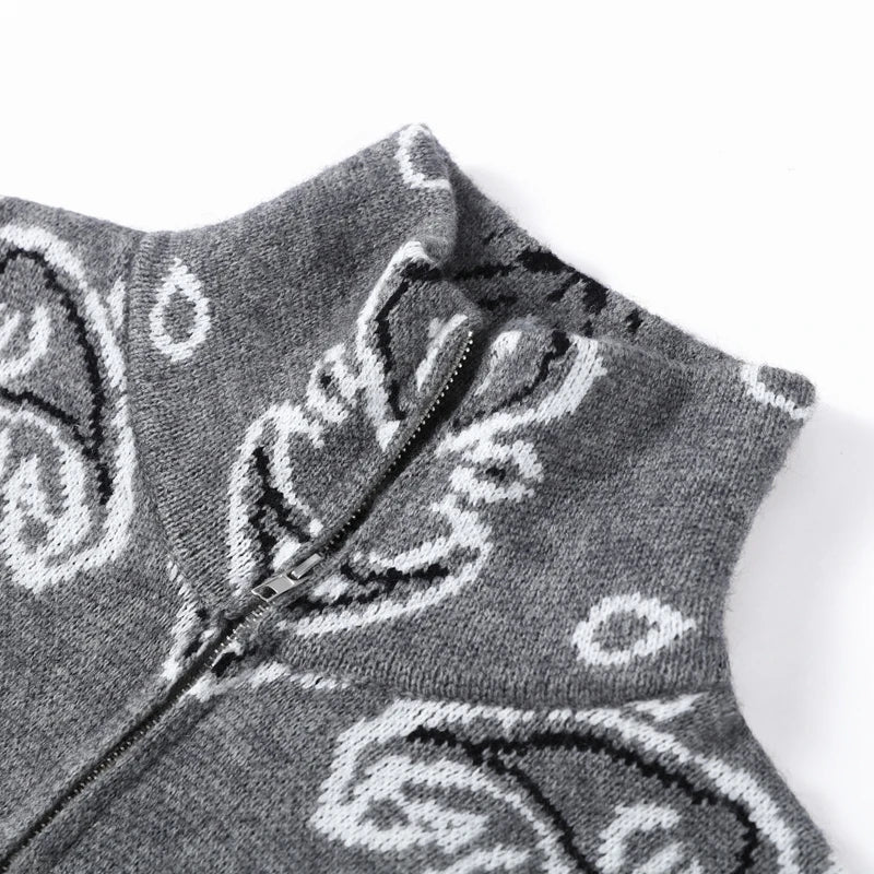 Street Knit Jacquard Colletto alla coreana Cardigan Cerniera Manica intera Maglione grigio femminile 2026 Primavera Lady Fashion Maglieria accogliente Nuovo