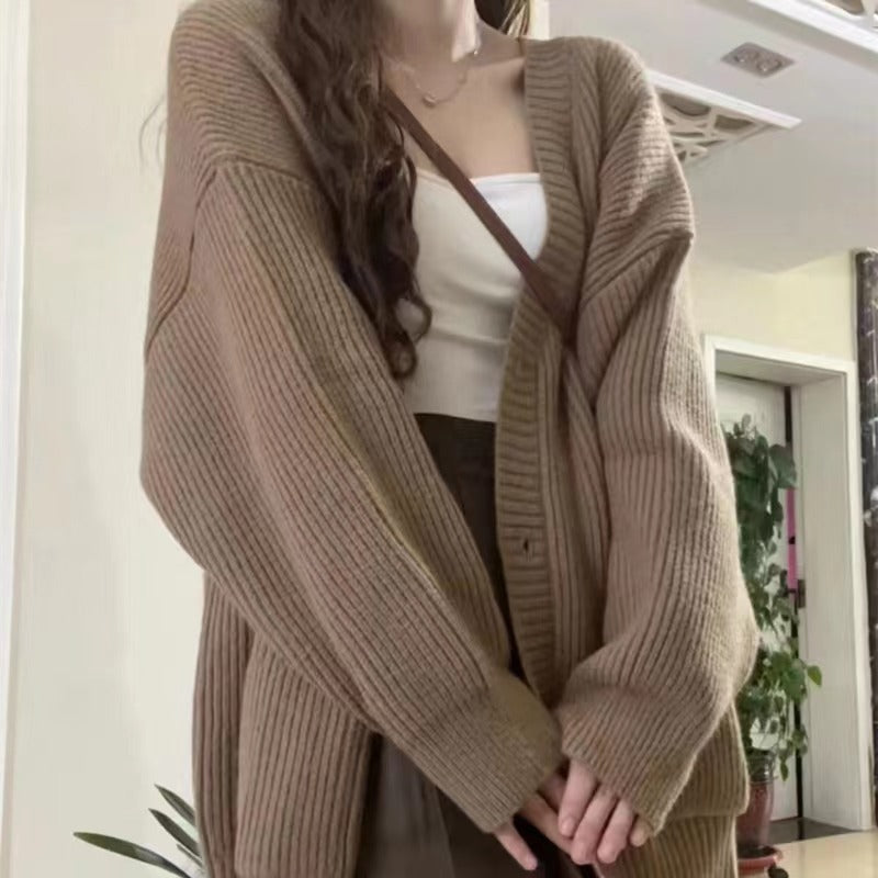 Cardigan maglione donna autunno inverno cappotti moda femminile manica lunga scollo a V giacche lavorate a maglia larghe cardigan maglione casual