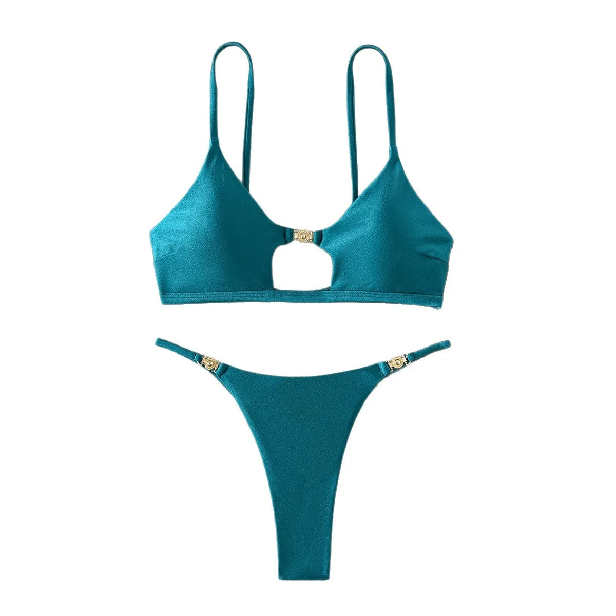 Neuer sexy glänzender High-Cut Bikini-Set Glänzende Bademode für Damen Push-Up Triangel-Oberteil brasilianisches freches Höschen Strand Pool Urlaub