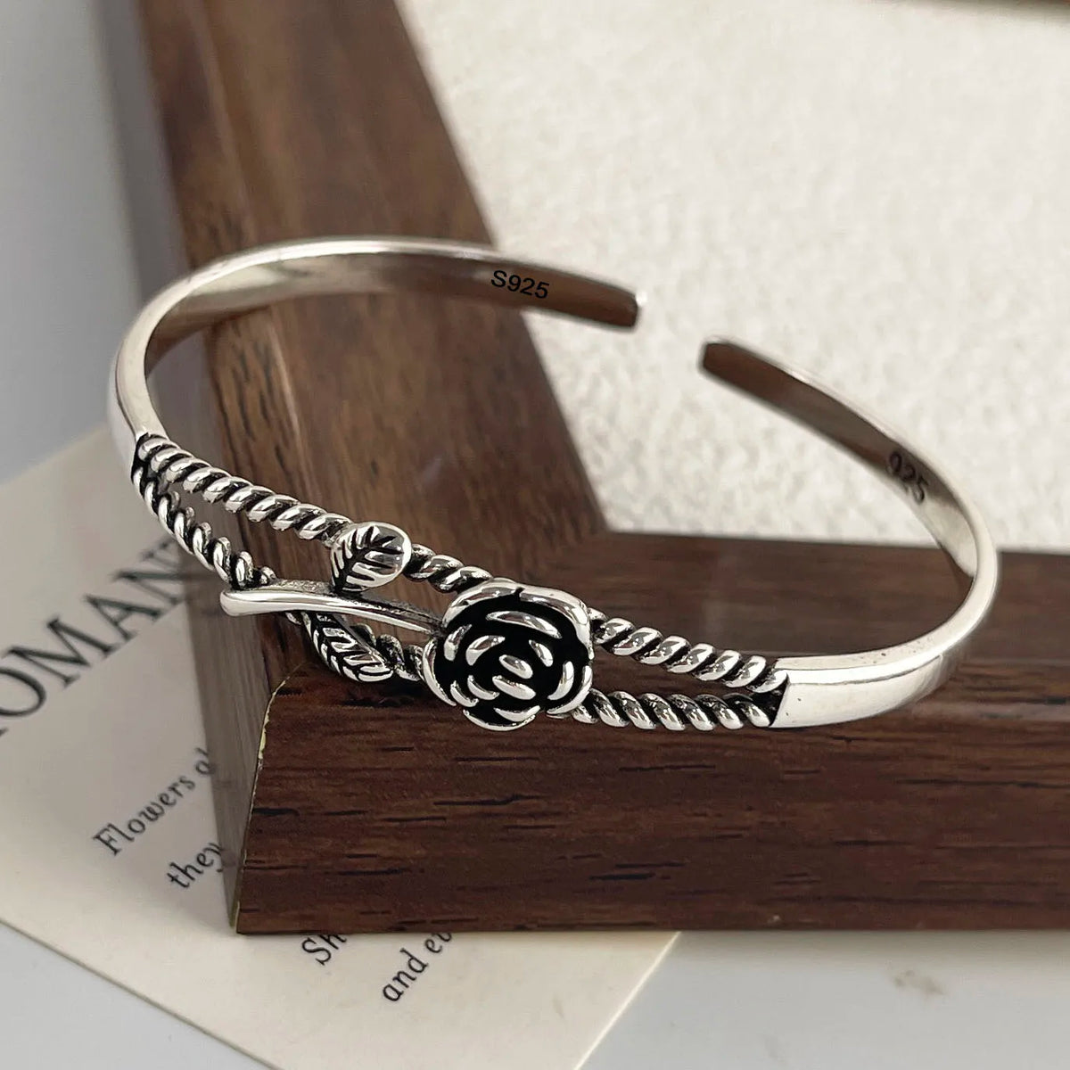 925 Sterling Silver Bracelets for Women Chain Accessories Trend Vintage Simple Rose Flower Pendant Party Jewelry Gift