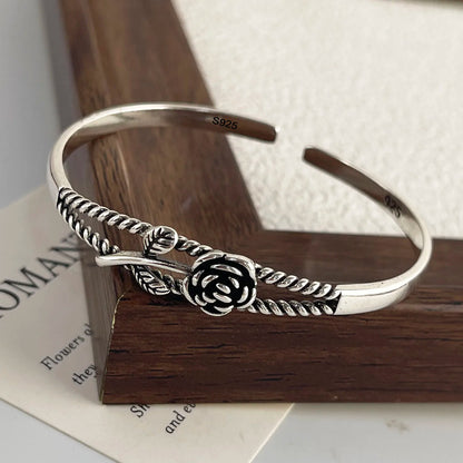 925 Sterling Silver Bracelets for Women Chain Accessories Trend Vintage Simple Rose Flower Pendant Party Jewelry Gift