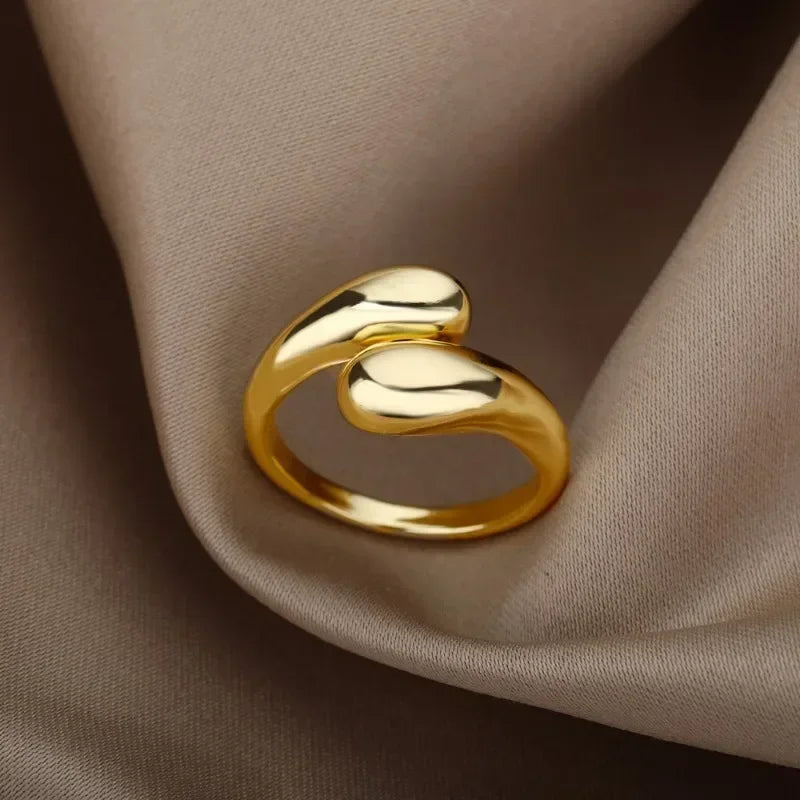 Anelli con goccia d'acqua liscia in argento sterling 925 per donna Anello aperto in oro 18 carati Anelli per coppie di nozze Regalo di gioielli estetici