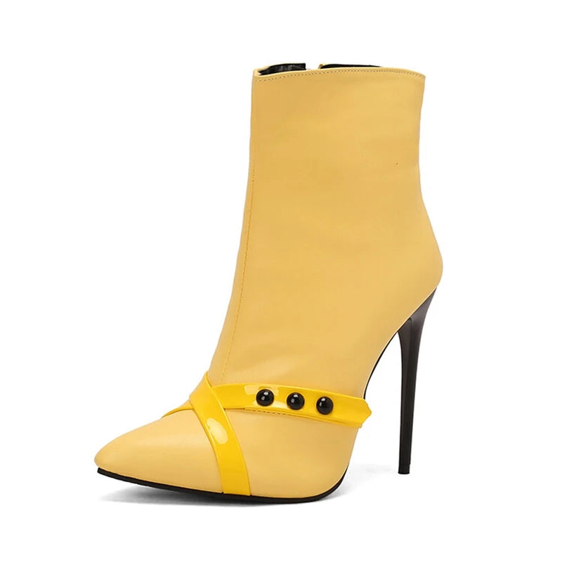 REAVE CAT Sexy Stiletto 12cm High Heel Ankle Boots Leather Party Big Size 44 45 46 47 48 US15 US16 US17 Black Yellow Purple
