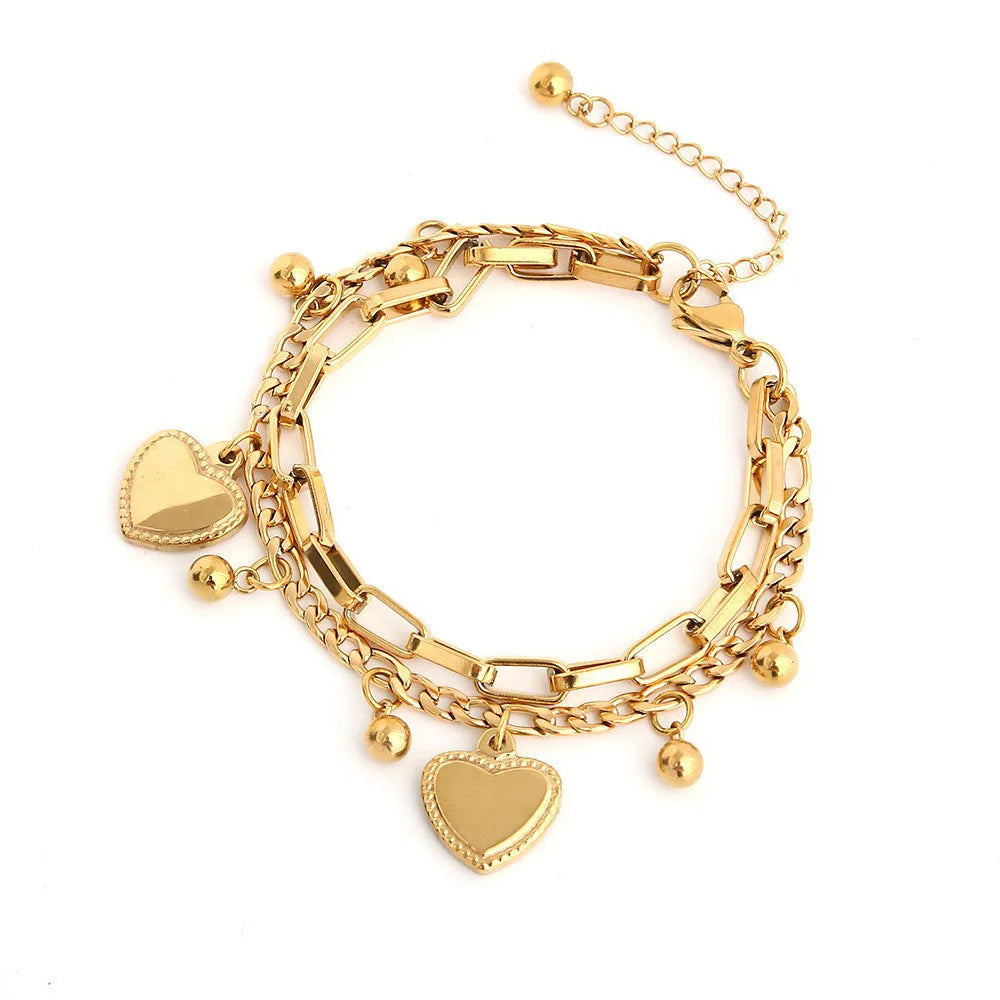 Bracciale d'amore con fagioli a sfera in acciaio multistrato di tendenza alla moda da donna, regali per viaggi, appuntamenti, banchetti, feste, festival