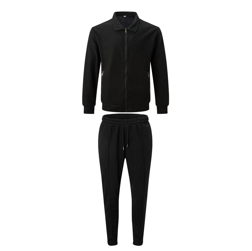 Completo Giacca Cardigan Slim da Uomo con Zip e Tasche, Collo a Risvolto, Stile Waffle, Collezione Autunno 2026